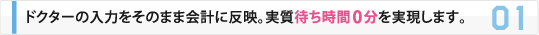 ドクターの入力をそのまま会計に反映。実質待ち時間0分を実現します。
