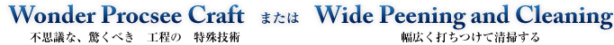 Wonder Procsee Craft(不思議な、驚くべき工程の特殊技術)またはWide Peening and Cleaning(幅広く打ちつけて清掃する)